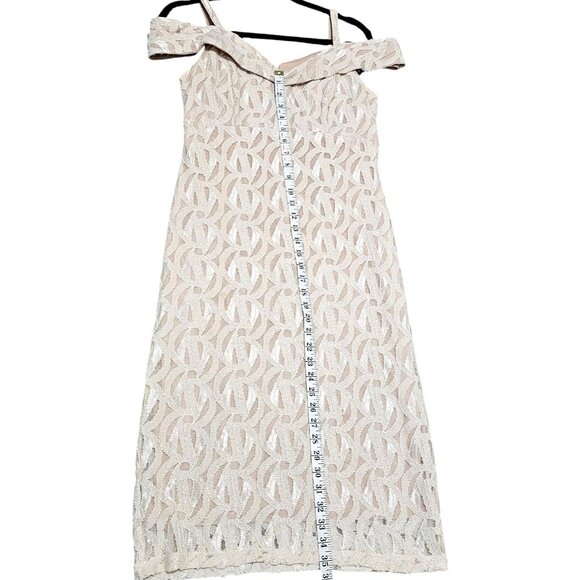 Off-Shoulder White Lace Midi Dress Size 8 By R&M Richards With Back Zipper Closu - Picture 8 of 10